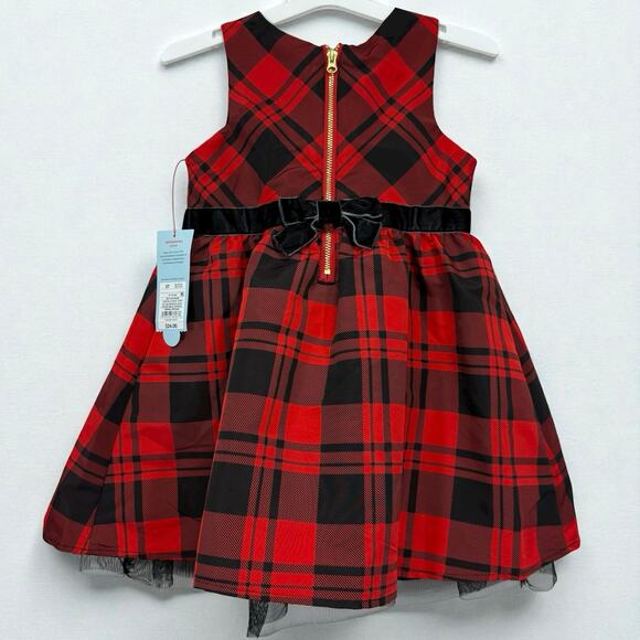 NWT Toddler Girls Cat & Jack Christmas Holiday Dress Plaid Puffy Bow 3T - Picture 2 of 6